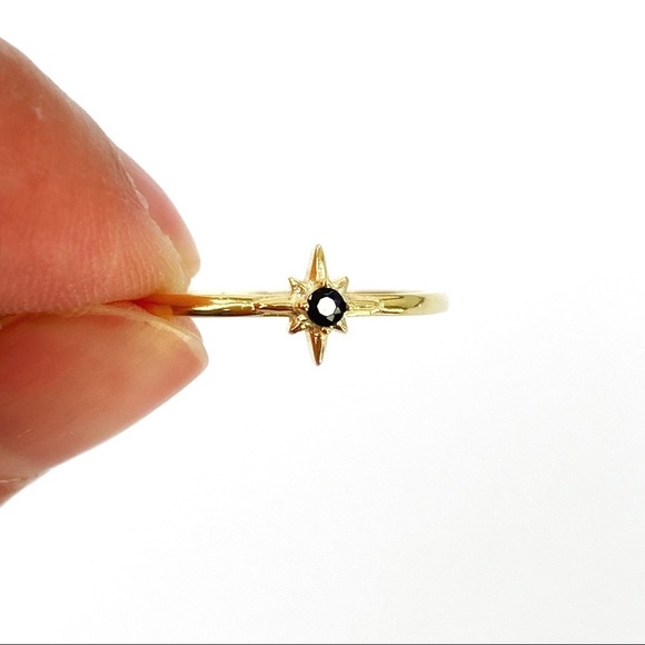 Twilight Star Black Stone Gold Tone Ring 925 Sz 6 - Picture 2 of 4